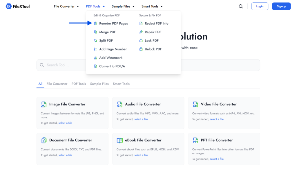 step 3 select the reorder pdf pages option