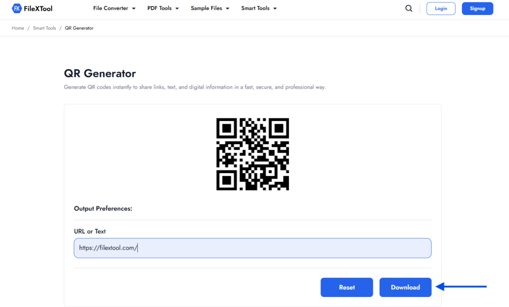 step 5 : click on download to save the qr code