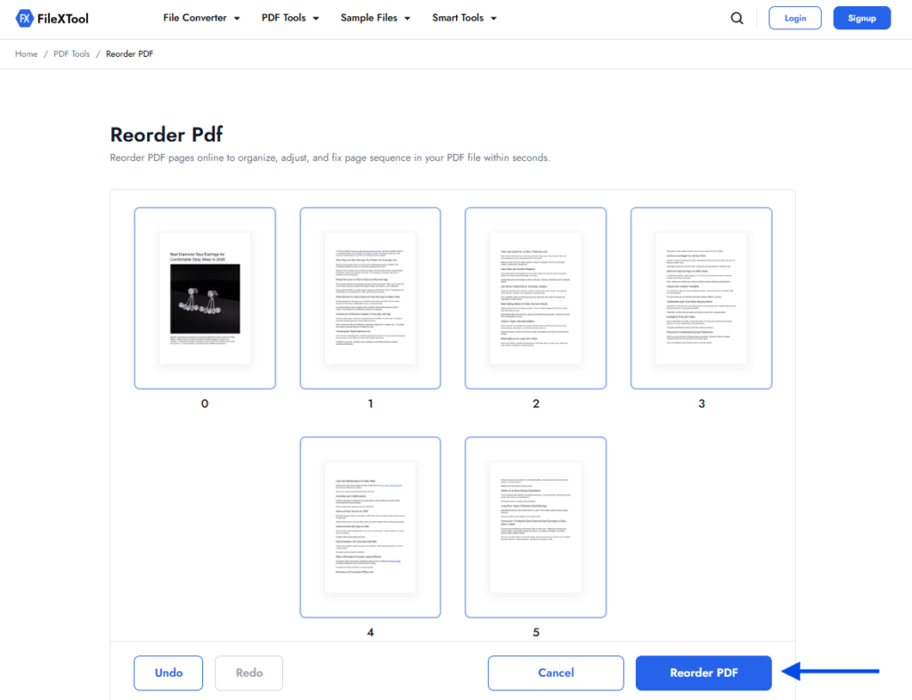step 7 click on reorder pdf