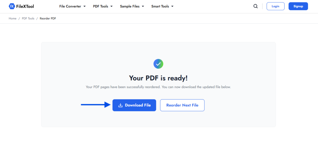 step 8 download the reordered pdf file or reorder more files