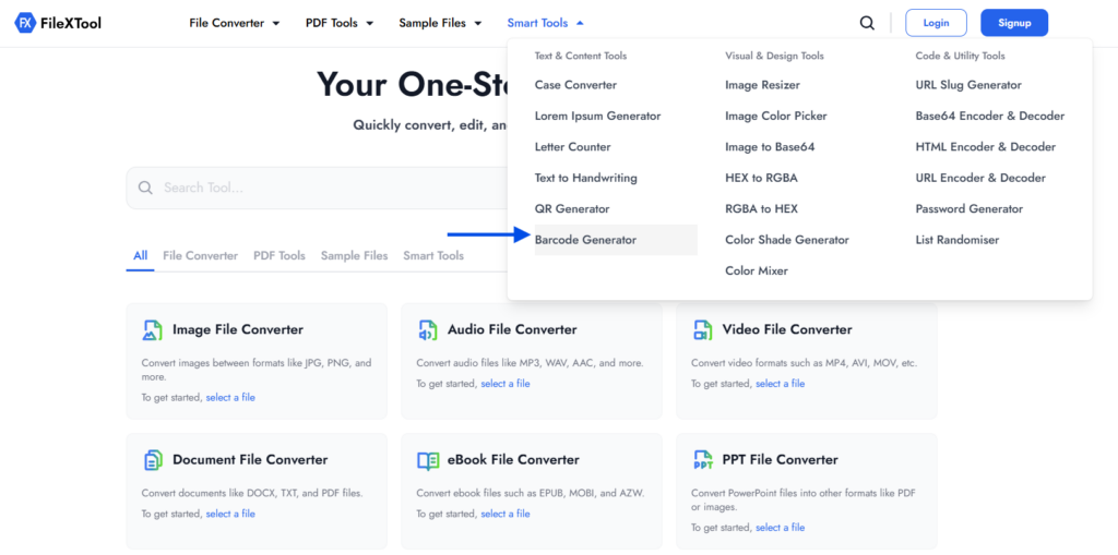 Step 3 Select the Barcode Generator Option