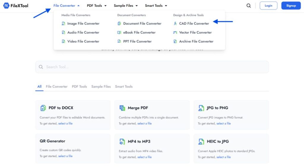 step 2 go to the file converter and select cad file converter