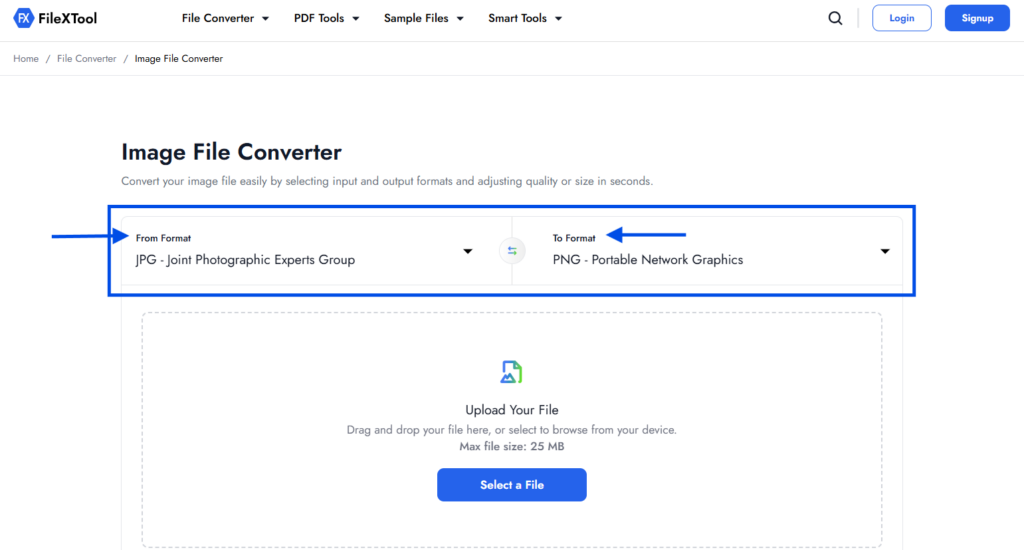 step 3 select jpg in from format and png in to format