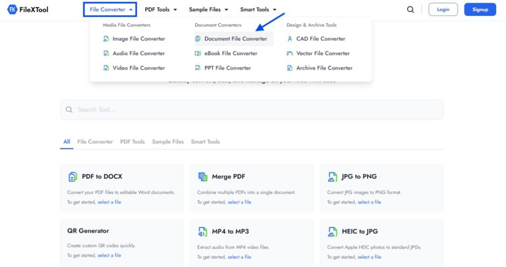 step 2 go to the file converter and select document file converter