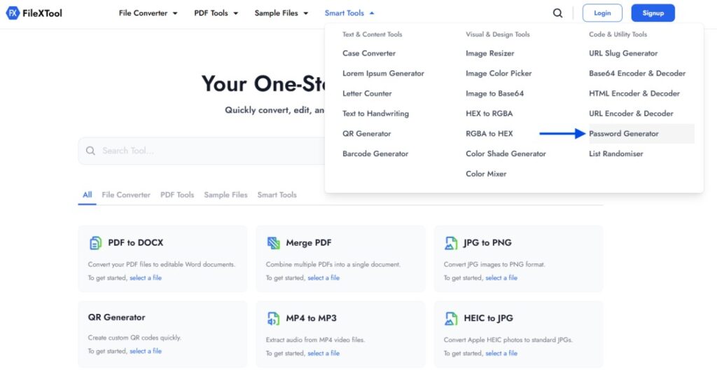 step 2 go to the smart tools and select password generator