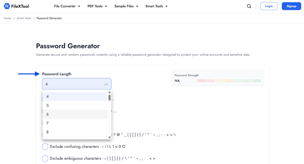 step 3 choose the password length